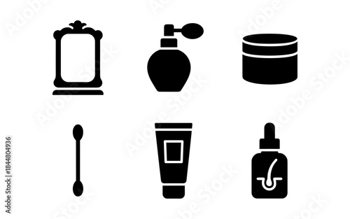 Cosmetics and beauty products in a minimalist black and white style