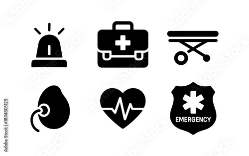 Emergency medical icons set for healthcare and first aid
