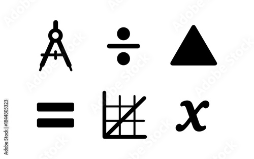 Mathematical symbols and icons isolated on a white background