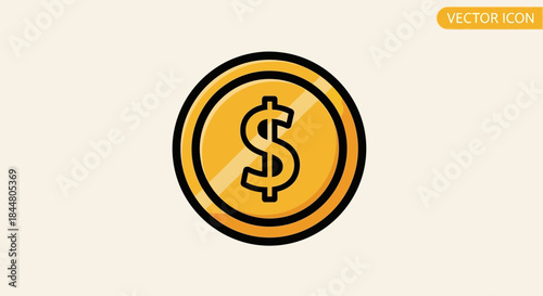 Financial Growth and Investment Icon with Dollar Sign on Circular Coin Design