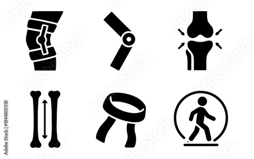 Medical icons representing bone health, joint pain, and physical therapy