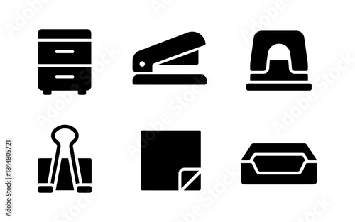 Office supplies and stationery icons in a simple, minimalist style