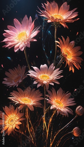 glowing daisies in space with cosmic background