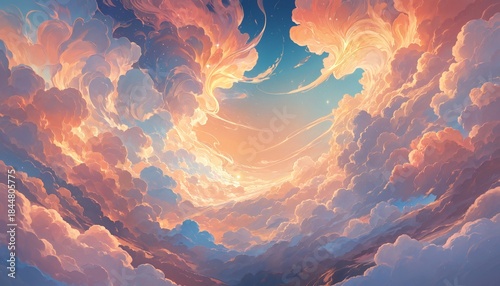 energetic sky with swirling clouds