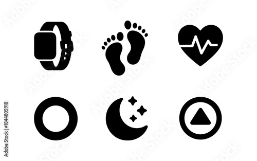 Fitness and health icons in a simple, clean, and modern black and white style