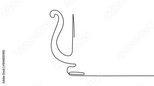 Minimalist one-line video harp. Elegant linear design with clean black outlines on a white background, perfect for modern music-themed decor, posters