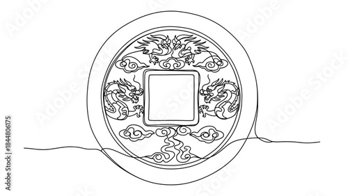 Intricate Traditional Chinese Circular Emblem featuring Mythical Dragons and Floral Motifs