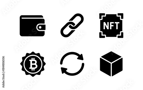 Cryptocurrency and NFT icons set on a white background