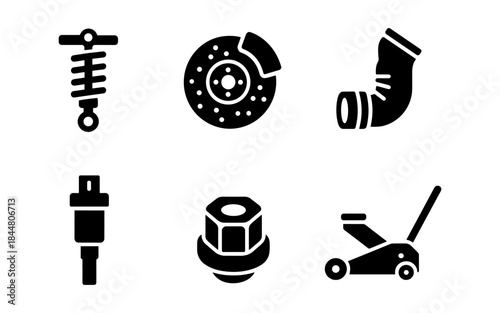 Automotive parts icons in a simple, bold, and modern style