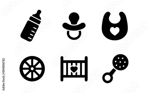 Baby icons set in black, perfect for baby shower invitations and announcements