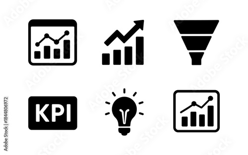 Business and finance icons representing growth, ideas, and key performance indicators