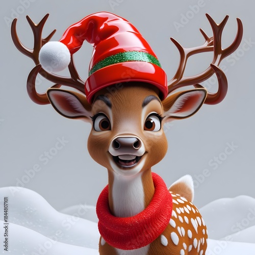 christmas reindeer with red ribbon