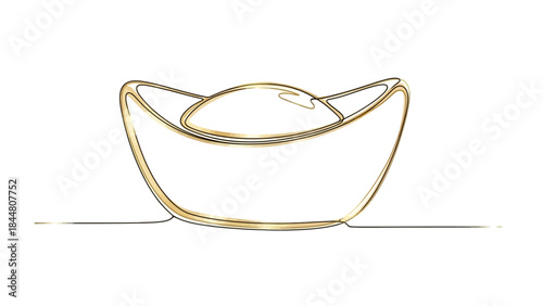 Minimalist Gold Line Drawing of a Bent Spoon with a Circular Object Inside