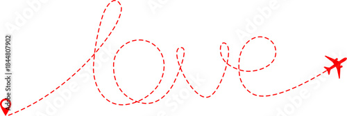 Airplane Route with Dotted Word Love
