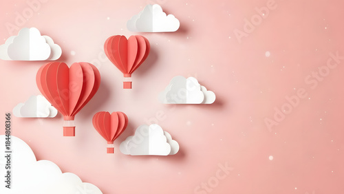 Romantic Paper Art Hearts Balloons Pink Cloud Dreams