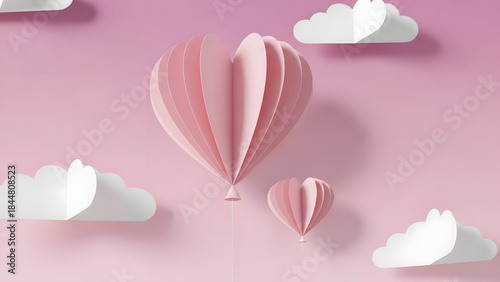 Dreamy Pink Hearts Balloonscape Romantic Paper Art Love Design