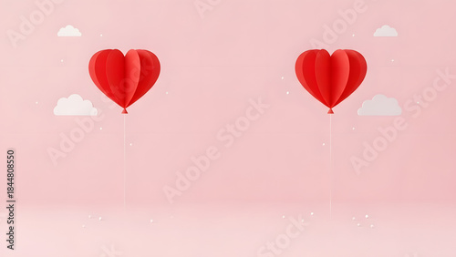 Romantic Paper Heart Balloons on Light Pink Gentle Love Theme