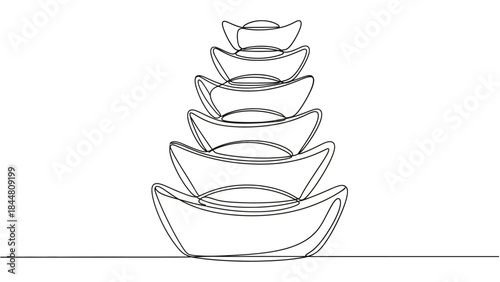 Minimalist Line Art Illustration of a Stack of Boats in Black and White