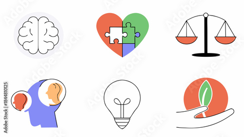 Set of Icons Representing Mental Health and Well-being Concepts.