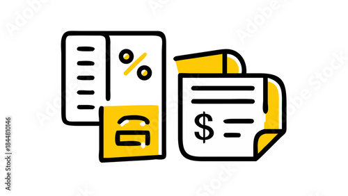 Financial Documents and Discount Coupon Illustration.