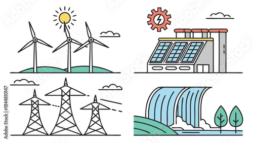 Renewable Energy Sources Illustration Set.
