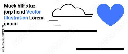 Love, emotional connection, communication, minimalism, graphic design, and creativity. Blue heart and a cloud with black text elements. Love and emotional connection
