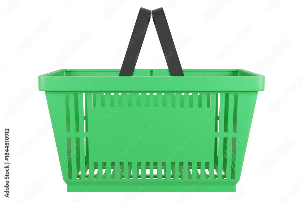 Fototapeta premium Plastic shopping basket on isolated background. Store empty basket. Supermarket shopping cart. 3d rendering.