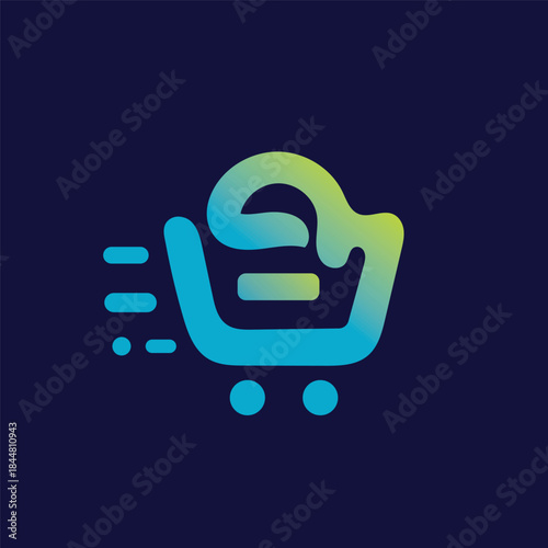 Modern Tech-Savvy Shopping Cart Logo. Dynamic E-commerce Mark for Global Fintech Platform, Express Logistics Service, or Digital Retail Solutions.