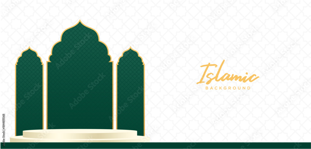 Obraz premium Islamic Stage Podium with Mandala Ornament and Geometric Pattern Background