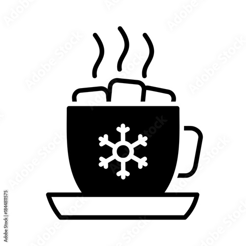 Mug with a warm drink, marshmallows vector icon