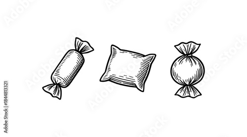 Vintage candy illustrations in black and white, perfect for retro designs