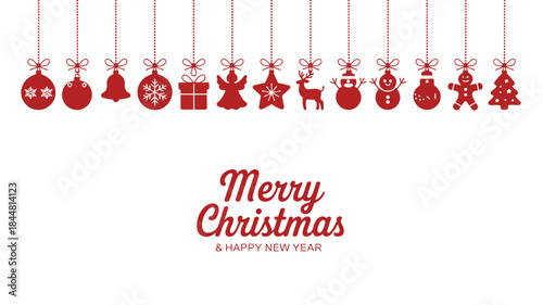 Festive Christmas Ornaments Banner with Merry Christmas & Happy New Year Greeting
