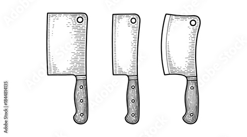 Vintage cleavers illustration in black and white, perfect for culinary designs