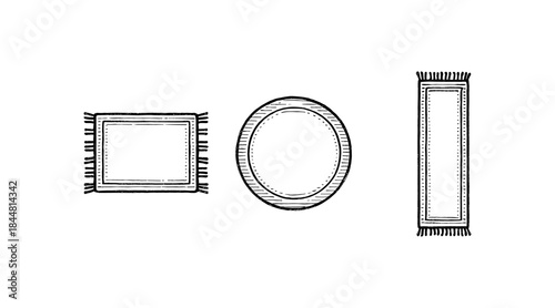 Hand-drawn rug illustrations in various shapes for home decor and design