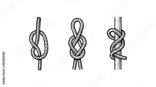 Detailed illustrations of various rope knots, perfect for nautical or craft projects