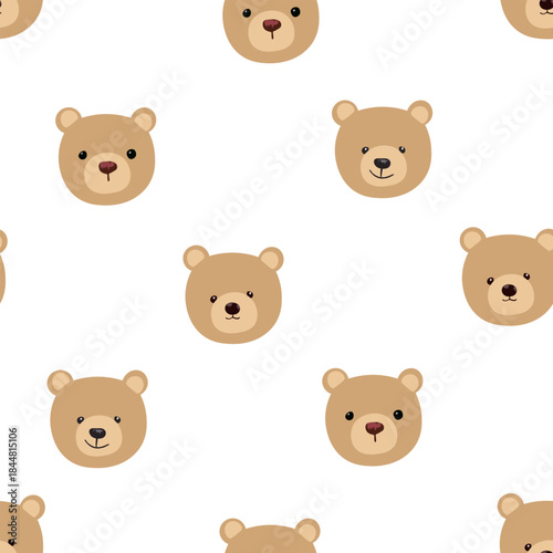 Teddy bear head character isolated on white background. Soft toy vector illustrations bear face pattern 