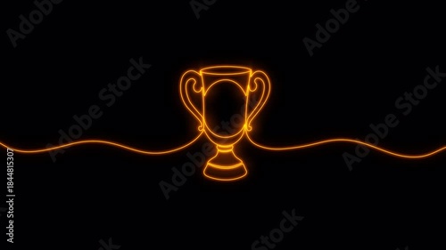 Video. Continuous neon editable line drawing of winner trophy. Sports award, champion trophy. Winning concept, champion trophy. Animation on a black background. 4K.