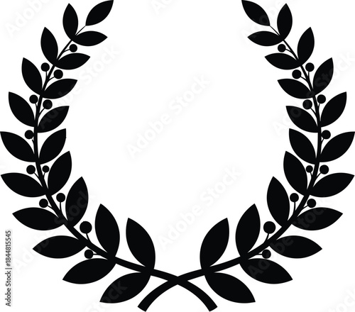 A simple black and white illustration of a laurel wreath design element
