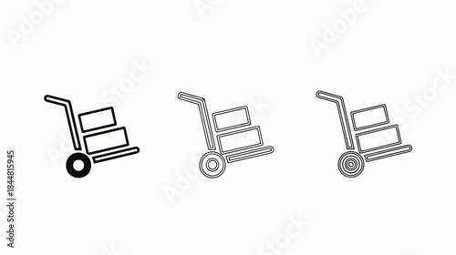 Three hand trucks in different shades of gray on a white background, with one filled in black.