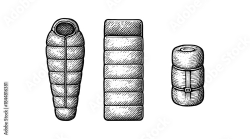 Camping gear illustration: sleeping bags, perfect for outdoor adventures