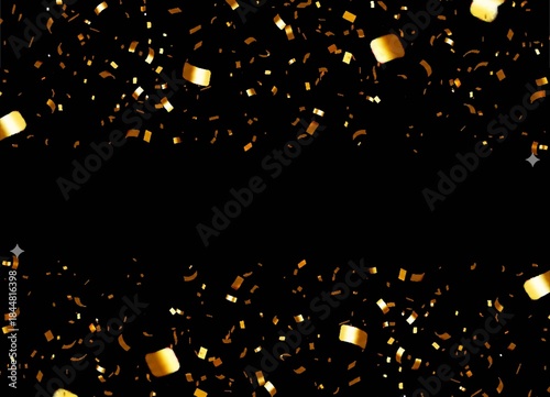 falling gold confetti and streamers seamless pattern on transparent background
