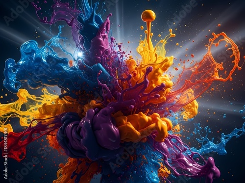 Vibrant explosion of dynamic multicolored paint creating an energetic abstract splash art