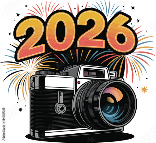 retro camera vector illustration new year 2026 vector illustration 