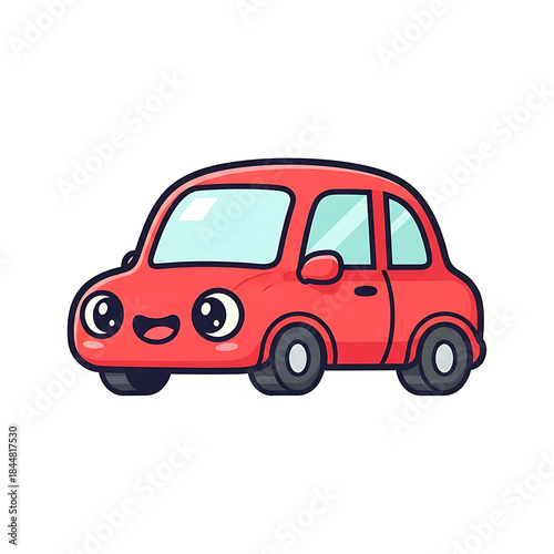 Cute Red Car Cartoon.