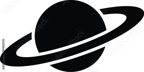 Simple black silhouette of a planet with a prominent ring system