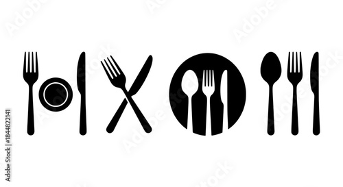 Line of Silhouette Utensils and Plate Icons