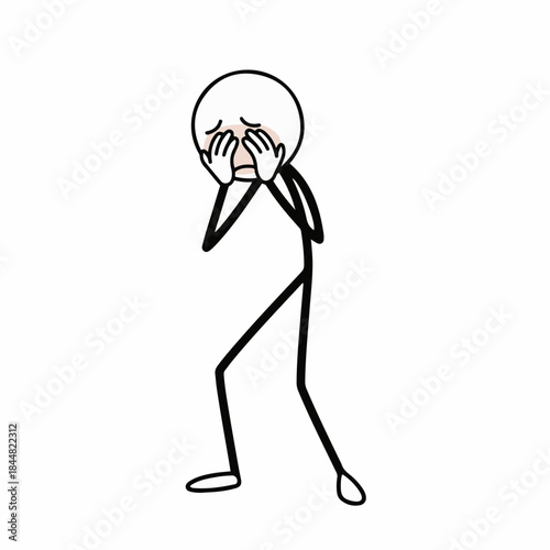 Simple stick figure character covering face with hands, appearing to cry or express deep sadness and distress on a white background.