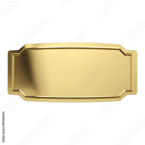 Sleek rectangular gold plaque with polished reflective surface on transparent background