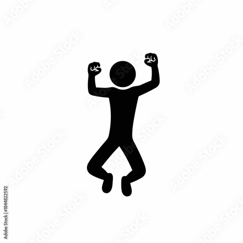 Black stick figure jumping in the air with clenched fists, expressing joy or excitement.