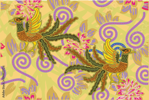 Bird, flora and fauna motifs as inspiration for various printing needs, Indonesian Batik